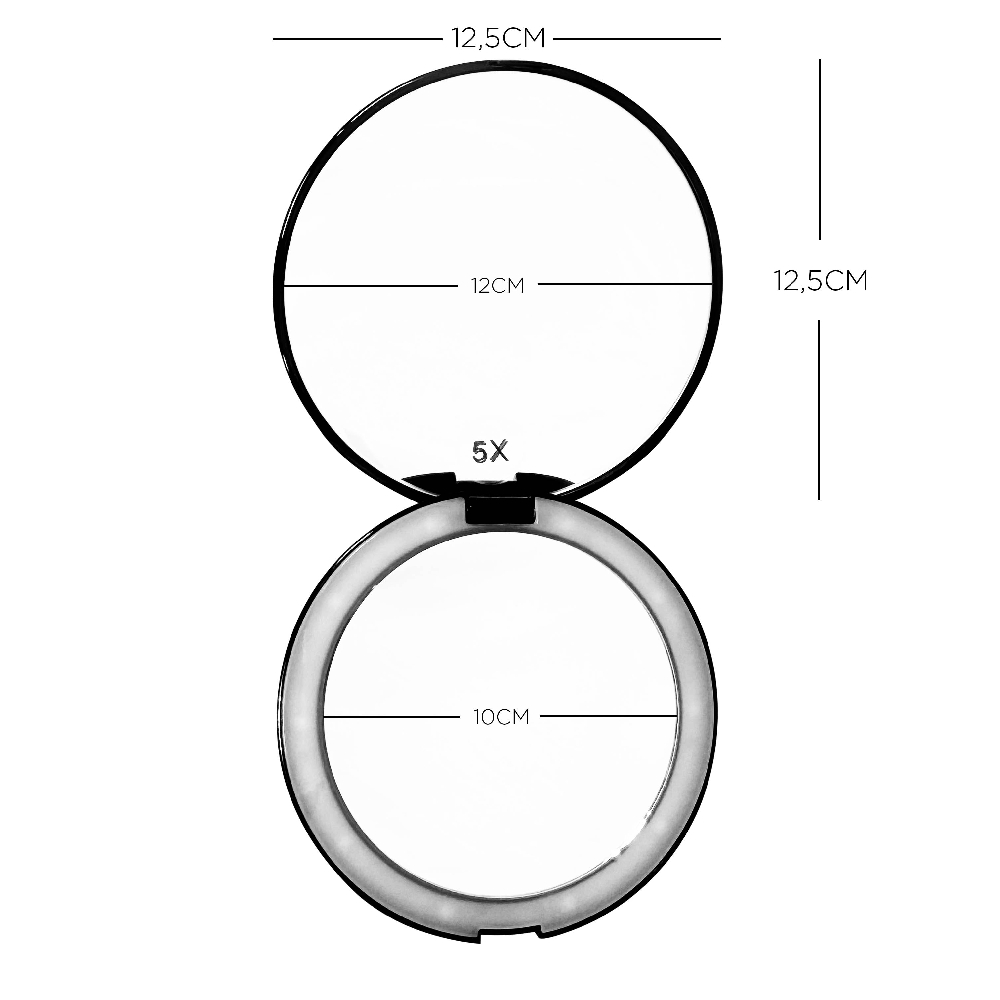 Espejo Cartera LED 5x Grande Blanco/Negro