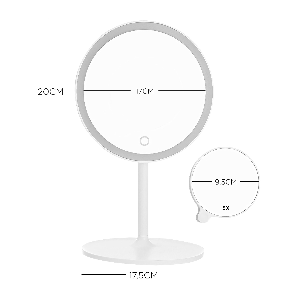 Espejo LED 1x + 5x Mini con Pie Cable USB