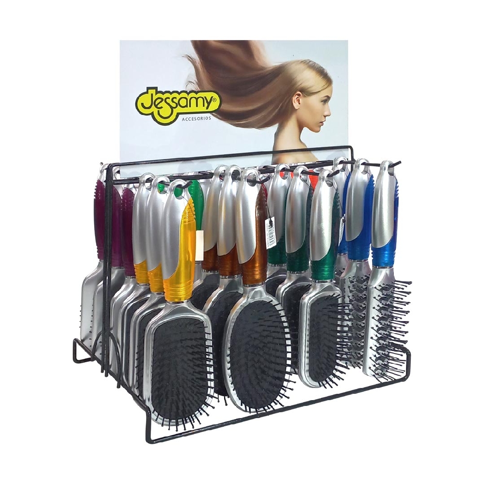 Exhibidor Cepillos Mango Plata/Color x 24 u