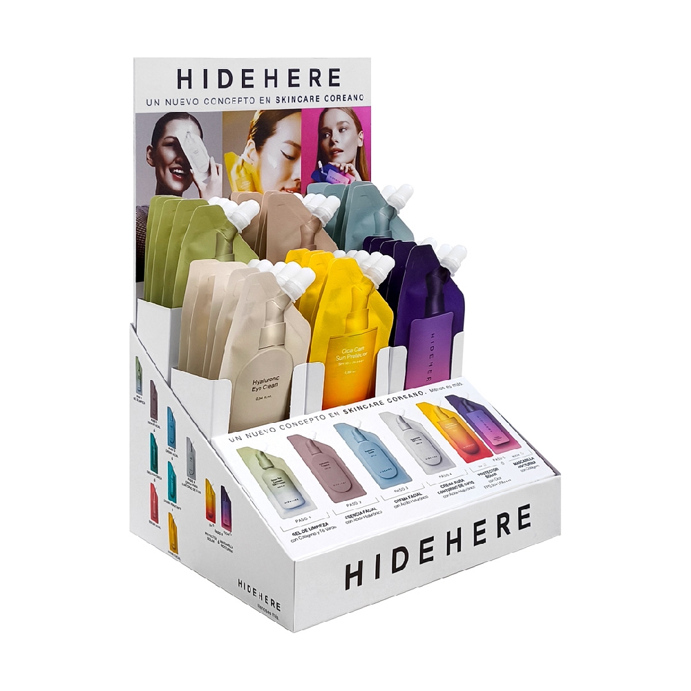 Exhibidor Rutina Basica Hidehere x 30 u + 6 Prob