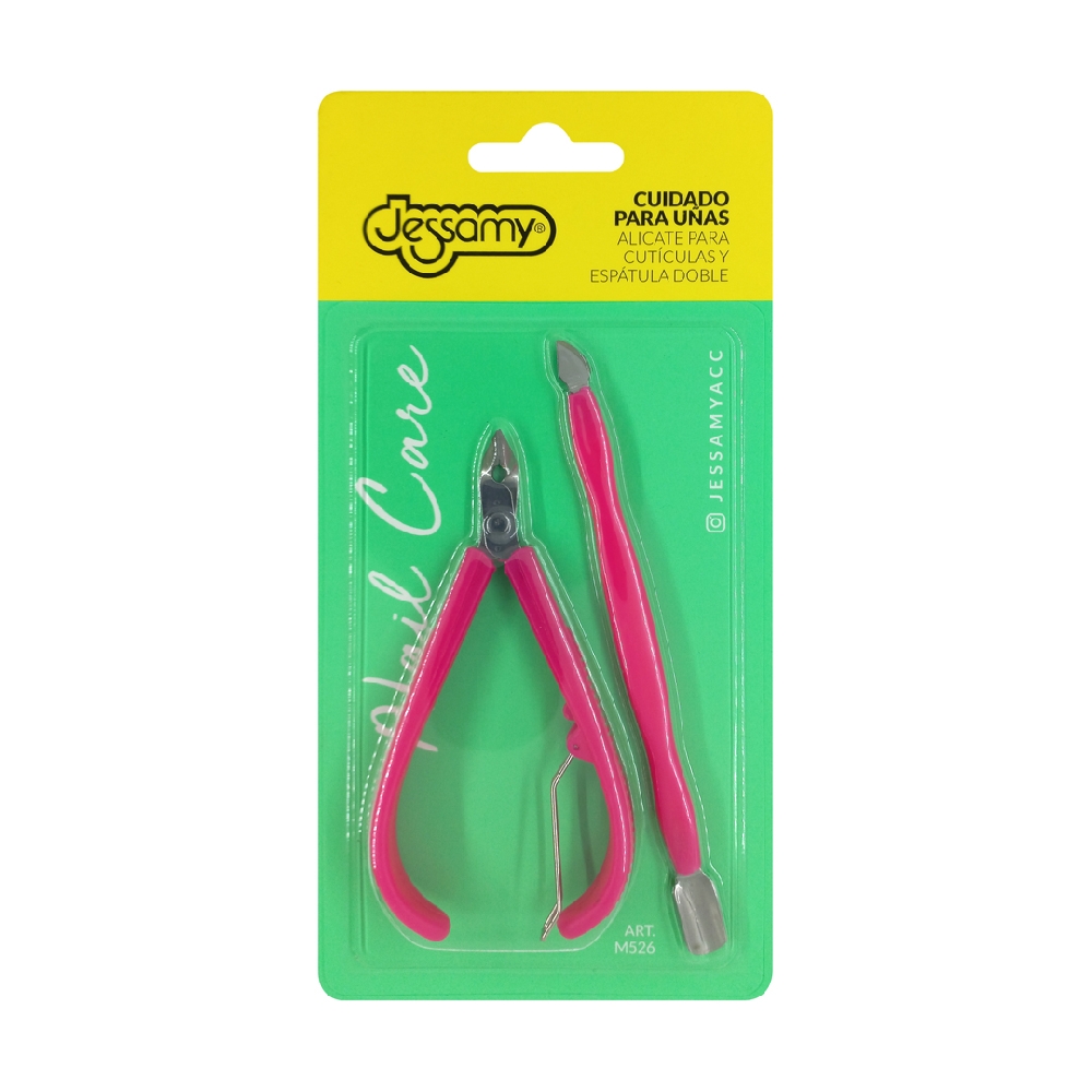 Alicate Cortacutículas Mango Plástico + Espátula Doble