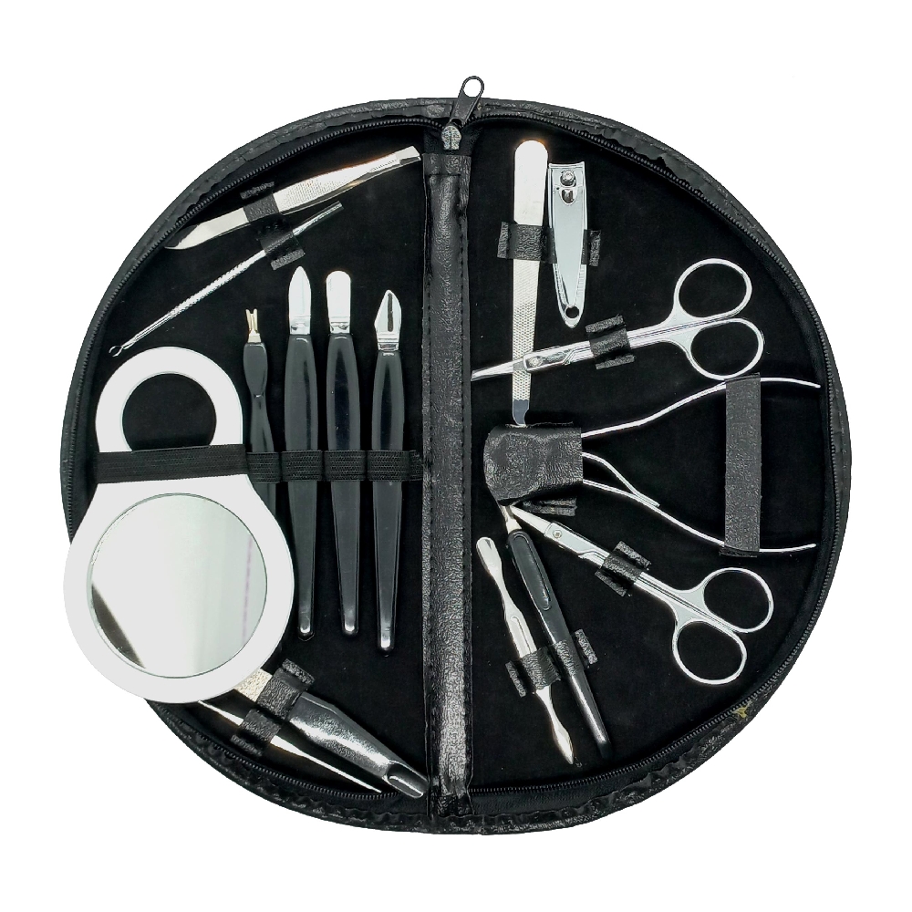 Set Manicuría Negro con Espejo 16 Piezas