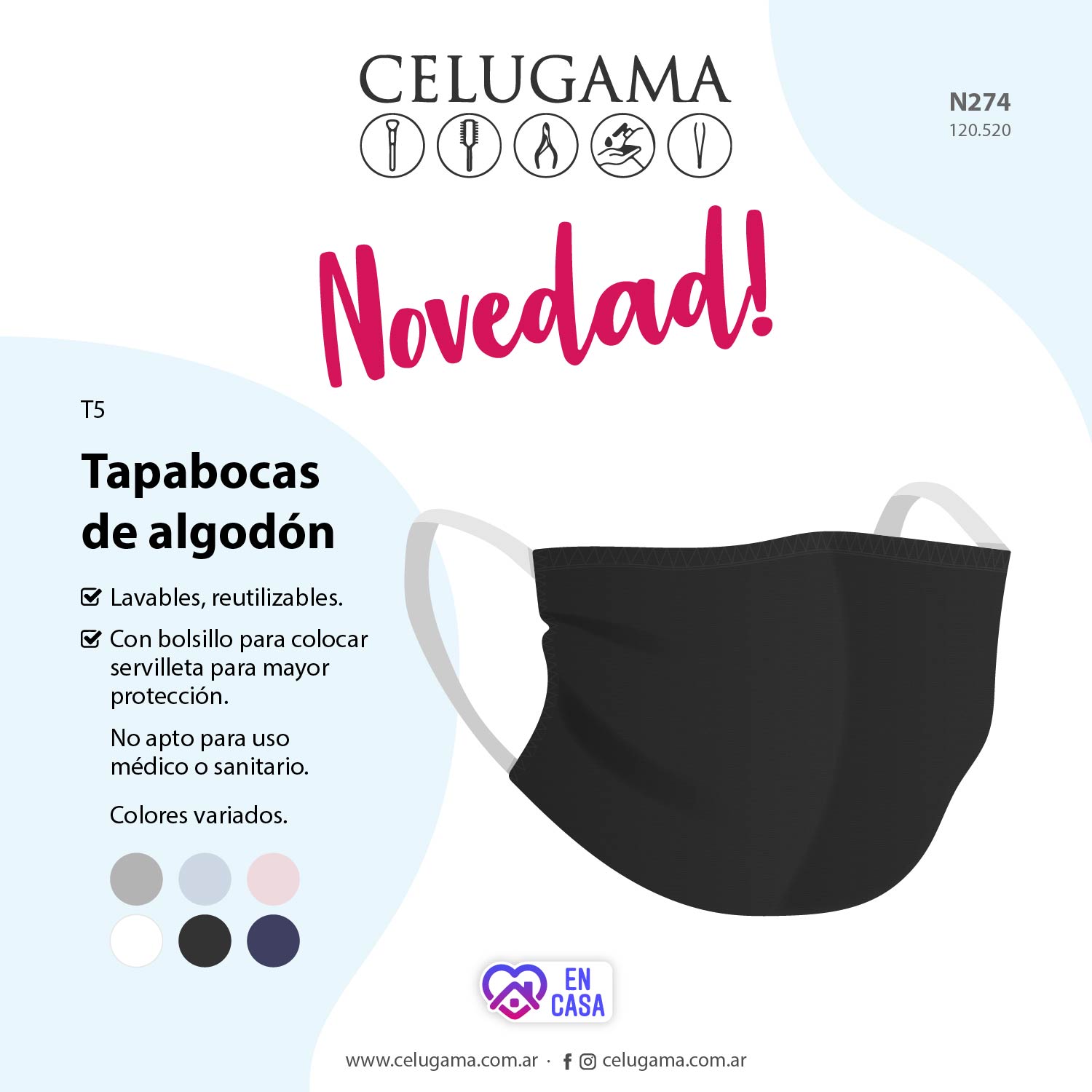 Tapabocas Bicapa Algodón Lavable Reutilizable