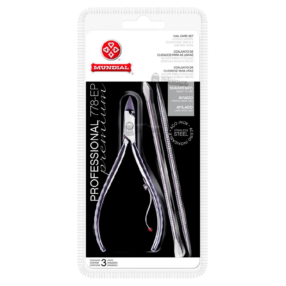 MUNDIAL Kit Alicate Cuticula+espátula+palito