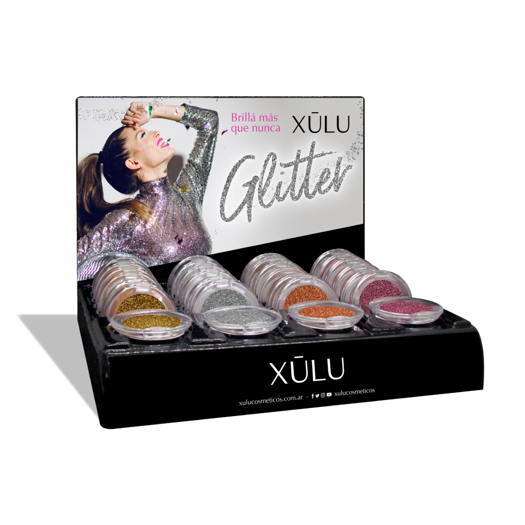 Exhibidor Bandeja Compact Glitter x 48 u + 4 prob